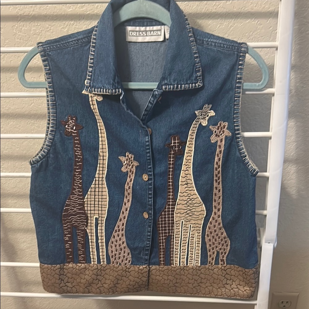Dress Barn Denim Vest with Giraffe Pattern